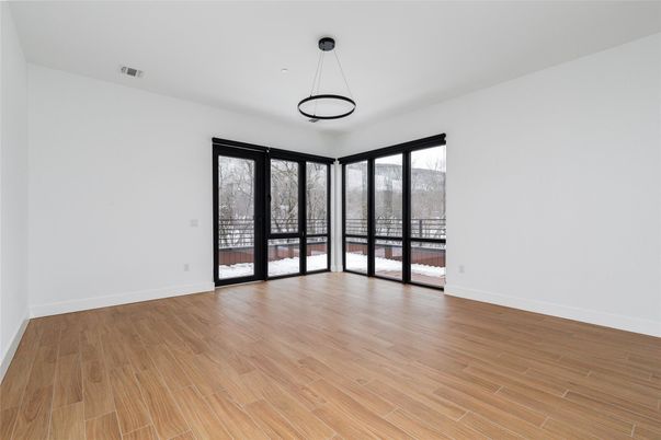 Empty room, Interior, Pendant Lights, Wood Texture Flooring