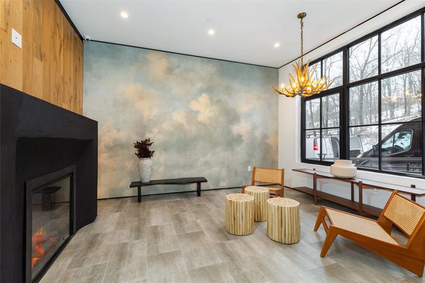 Chandelier, Fireplace, Interior, Recessed Lighting, Wooden Walls