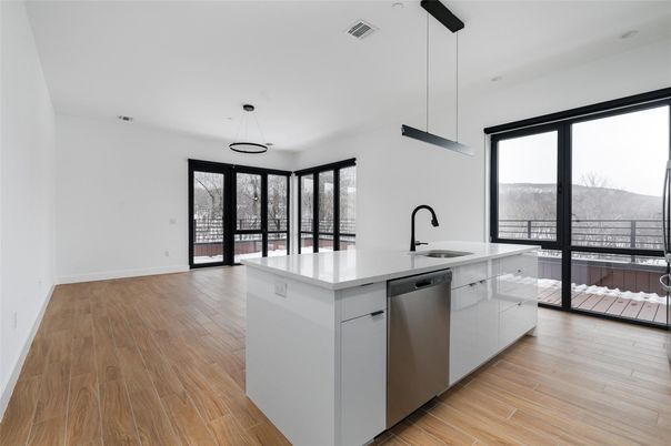 Interior, Kitchen, Pendant Lights, Recessed Lighting, Wood Texture Flooring