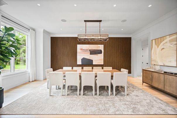 Chandelier, Dining room, Interior, Pendant Lights, Recessed Lighting, Wood Texture Flooring