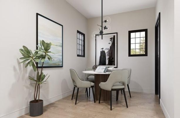 Dining room, Interior, Pendant Lights, Wood Texture Flooring