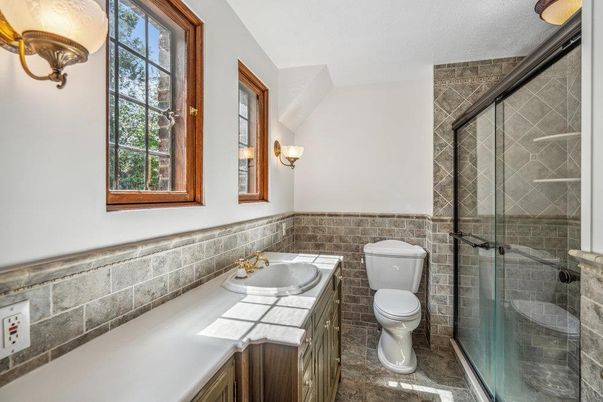 Bathroom, Glass Shower, Interior, Tile Countertops