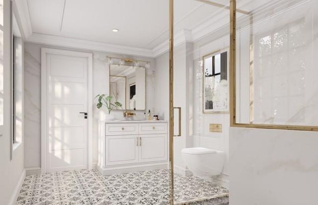 Bathroom, Glass Shower, Interior, Recessed Lighting