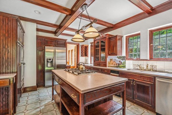 Interior, Kitchen, Pendant Lights, Recessed Lighting, Stainless Steel Appliances, Wooden Beams