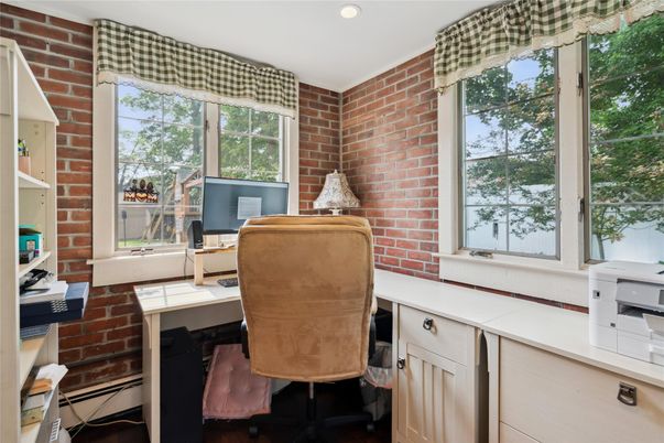 Home Office, Interior, Recessed Lighting, Stone Walls