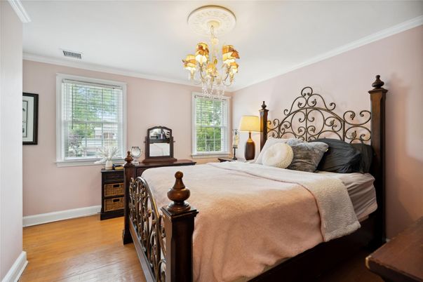 Bedroom, Chandelier, Interior, Wood Texture Flooring