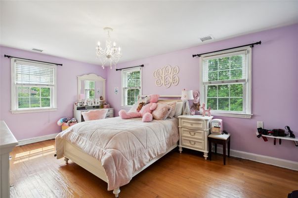 Bedroom, Chandelier, Interior, Wood Texture Flooring