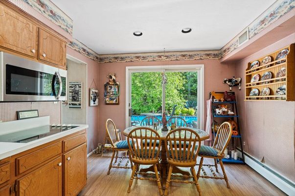 Dining room, Interior, Kitchen, Recessed Lighting, Wood Texture Flooring