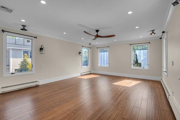 Empty room, Interior, Recessed Lighting, Wood Texture Flooring