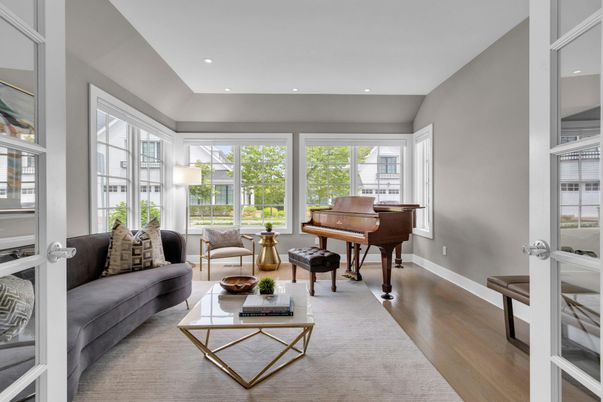 Interior, Living room, Piano, Recessed Lighting, Wood Texture Flooring