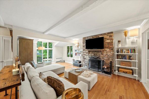 Fireplace, Interior, Living room, Stone Walls, Wood Texture Flooring