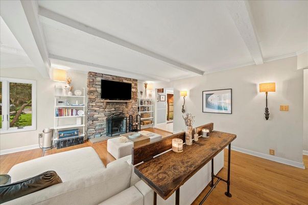 Fireplace, Interior, Living room, Stone Walls, Wood Texture Flooring