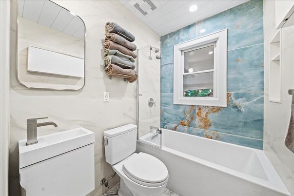 Bathroom, Glass Shower, Interior, Recessed Lighting