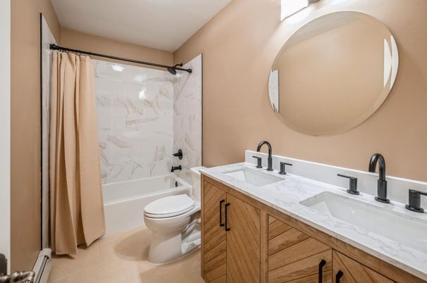 Bathroom, Dual Sink Vanities, Interior, Marble Walls
