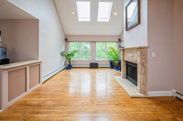 Fireplace, Interior, Recessed Lighting, Wood Texture Flooring