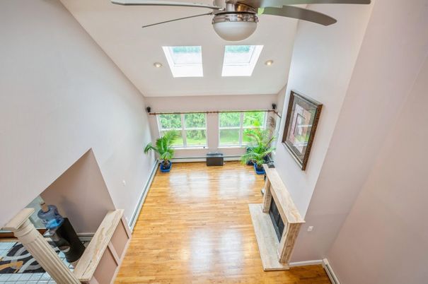 Fireplace, Interior, Recessed Lighting, Wood Texture Flooring