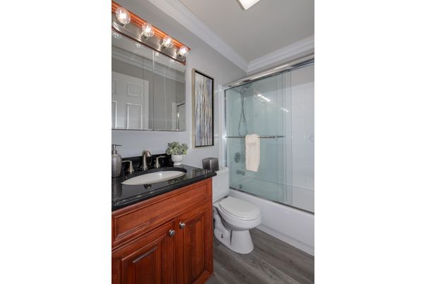 Bathroom, Glass Shower, Interior, Wood Texture Flooring