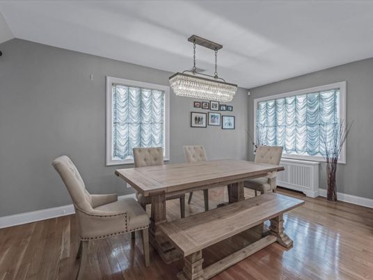 Chandelier, Dining room, Interior, Wood Texture Flooring
