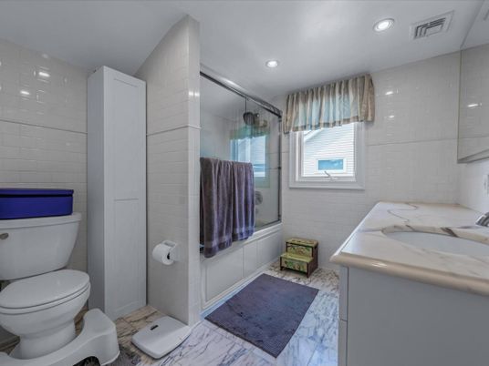 Bathroom, Glass Shower, Interior, Marble, Recessed Lighting