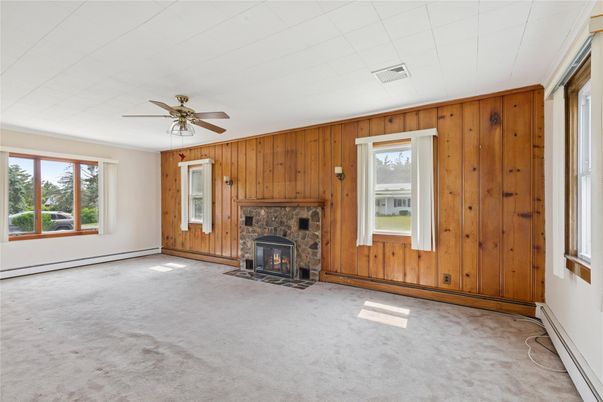 Empty room, Fireplace, Interior, Wooden Walls