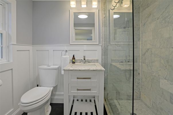 Bathroom, Glass Shower, Interior, Marble Walls
