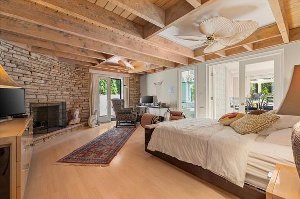 Bedroom, Fireplace, Interior, Stone Walls, Wooden Beams, Wooden Ceilings, Wood Texture Flooring
