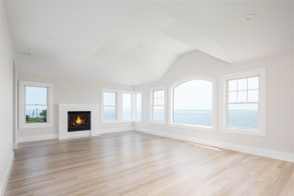 Empty room, Fireplace, Interior, Water, Wood Texture Flooring