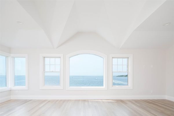 Empty room, Interior, Recessed Lighting, Water, Wood Texture Flooring