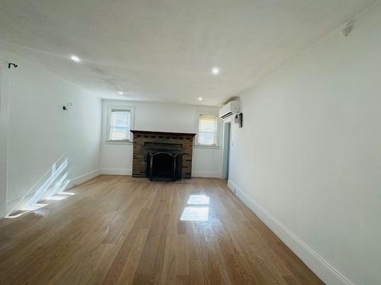Empty room, Fireplace, Interior, Recessed Lighting, Wood Texture Flooring