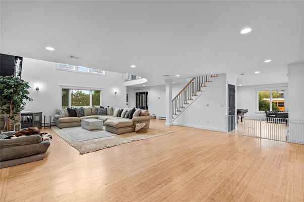 Interior, Living room, Recessed Lighting, Wood Texture Flooring