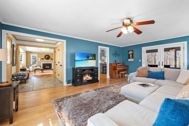 Fireplace, Interior, Living room, Piano, Wood Texture Flooring