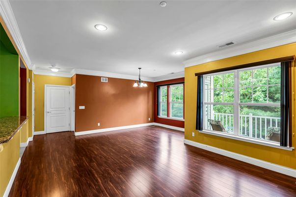 Empty room, Interior, Pendant Lights, Recessed Lighting, Wood Texture Flooring