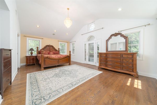 Bedroom, Chandelier, Interior, Pendant Lights, Recessed Lighting, Wood Texture Flooring