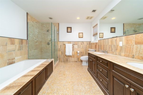 Bathroom, Dual Sink Vanities, Glass Shower, Interior, Recessed Lighting