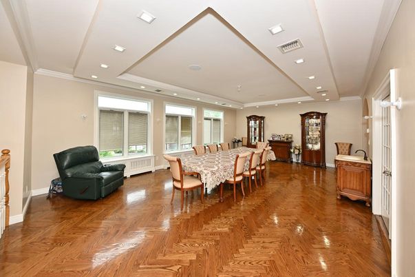 Dining room, Interior, Recessed Lighting, Wood Texture Flooring