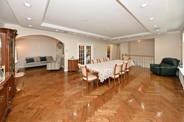 Dining room, Interior, Recessed Lighting, Wood Texture Flooring