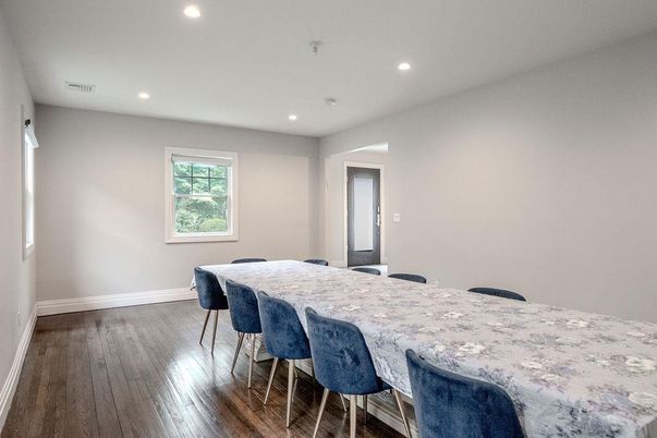 Dining room, Interior, Recessed Lighting, Wood Texture Flooring