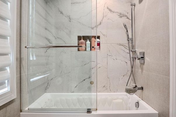 Bathroom, Glass Shower, Interior, Marble Walls