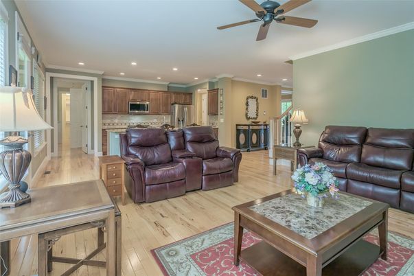 Interior, Kitchen, Living room, Recessed Lighting, Stainless Steel Appliances, Wood Texture Flooring