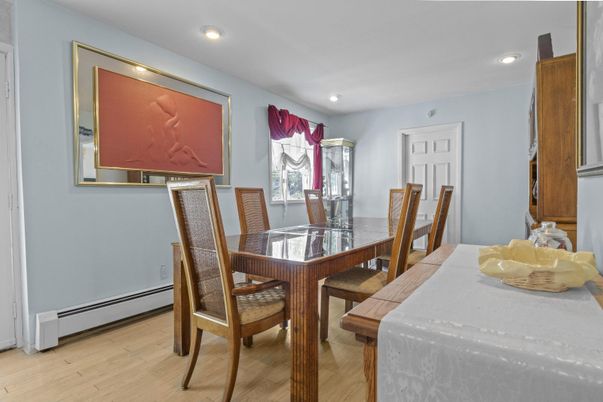 Dining room, Interior, Recessed Lighting, Wood Texture Flooring