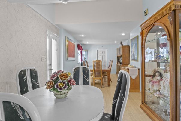 Dining room, Interior, Recessed Lighting, Wood Texture Flooring