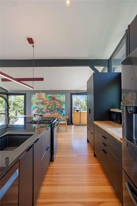Interior, Kitchen, Pendant Lights, Recessed Lighting, Wood Texture Flooring