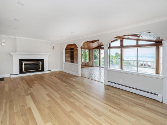 Empty room, Fireplace, Interior, Recessed Lighting, Wood Texture Flooring
