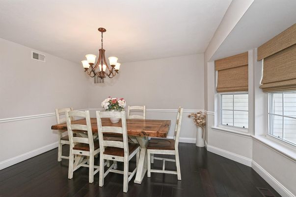 Chandelier, Dining room, Interior, Wood Texture Flooring