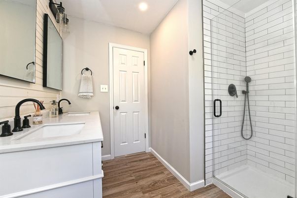Bathroom, Interior, Recessed Lighting, Wood Texture Flooring