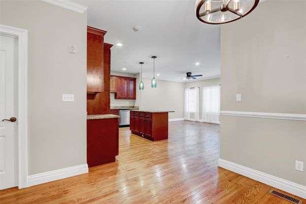 Interior, Kitchen, Pendant Lights, Recessed Lighting, Wood Texture Flooring