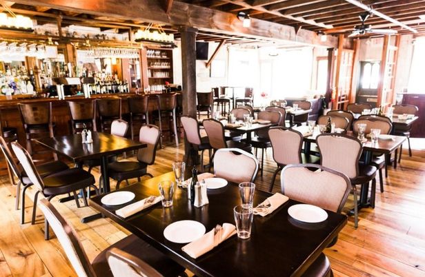 Dining room, Interior, Pendant Lights, Wooden Beams, Wood Texture Flooring