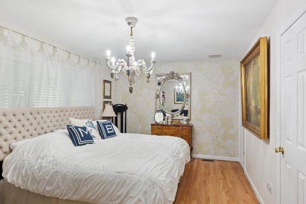 Bedroom, Chandelier, Interior, Wood Texture Flooring