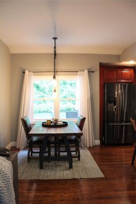 Dining room, Interior, Kitchen, Pendant Lights, Wood Texture Flooring