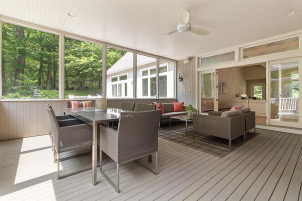 Dining room, Interior, Living room, Recessed Lighting, Sun Room, Wood Texture Flooring